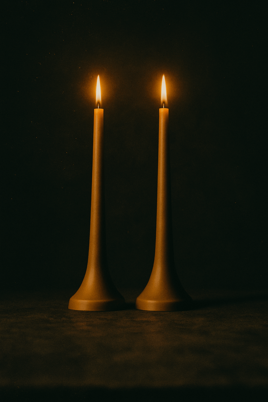 Double Dinners pillar candles burning softly, made from pure beeswax, 27x7cm, sustainable and hypoallergenic.