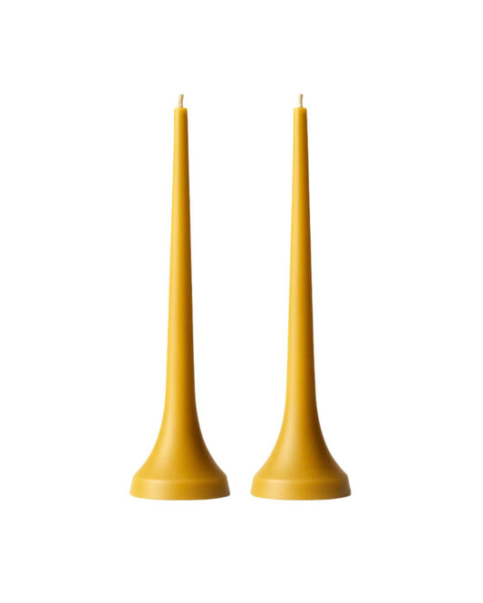 Set of 2 yellow Double Dinners pillar candles made of beeswax, size 27x7cm, sustainable packaging, UK made.