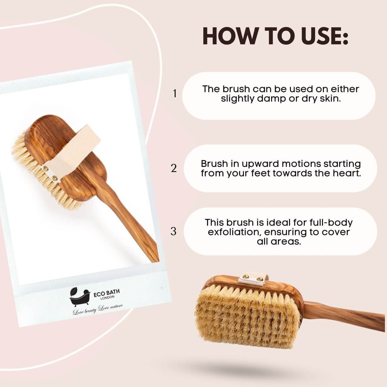 Eco Bath London Luxury Natural Sisal Olive Wood Body Brush - The Ultimate Dry Brushing Body Brush