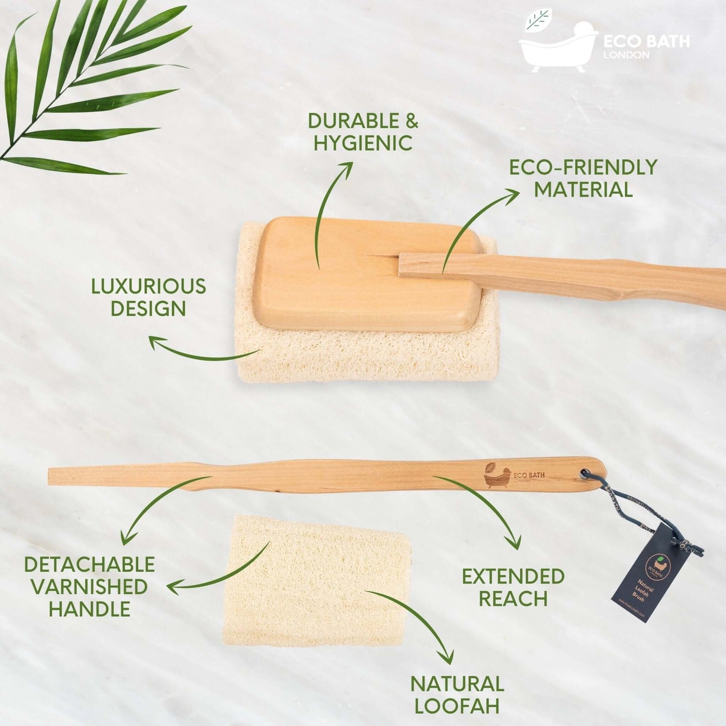 Eco Bath London Natural Loofah Brush - Premium Loofah Body Brush with Handle