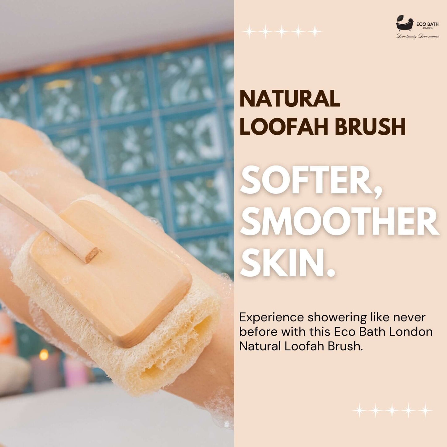 Eco Bath London Natural Loofah Brush - Premium Loofah Body Brush with Handle