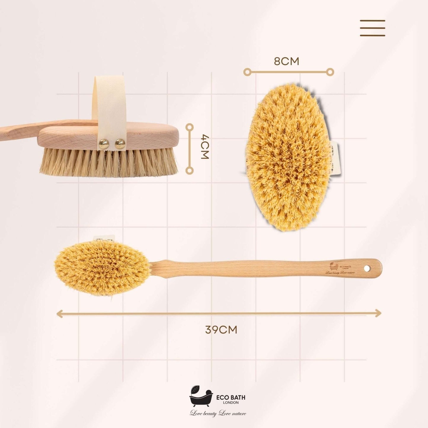 Eco Bath London Natural Hard Sisal Body Brush with Detachable Handle