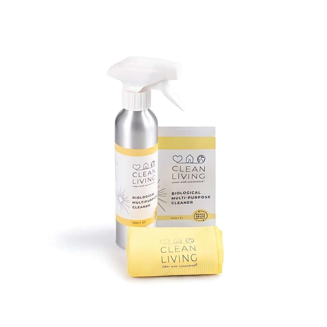 Eco Friendly, Probiotic, Complete Cleaning Kit with biological multi-purpose cleaner and cleaning supplies.