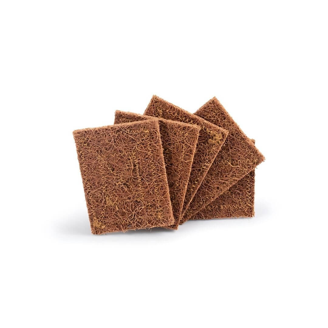 Eco Friendly Coconut Scouring Pads - Pack Of 5 displayed in a stack, showcasing their natural texture.
