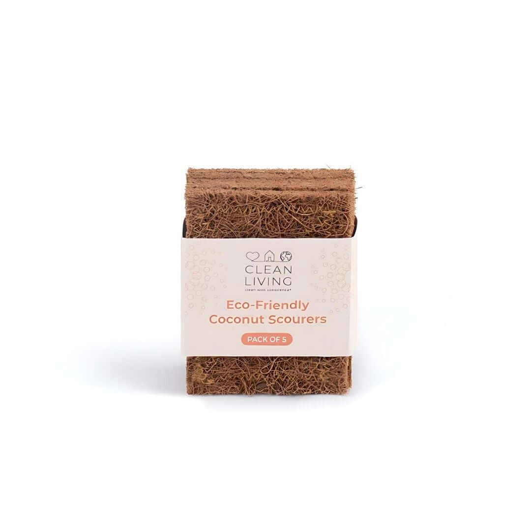 Eco Friendly Coconut Scouring Pads - Pack Of 5 in eco-friendly packaging.