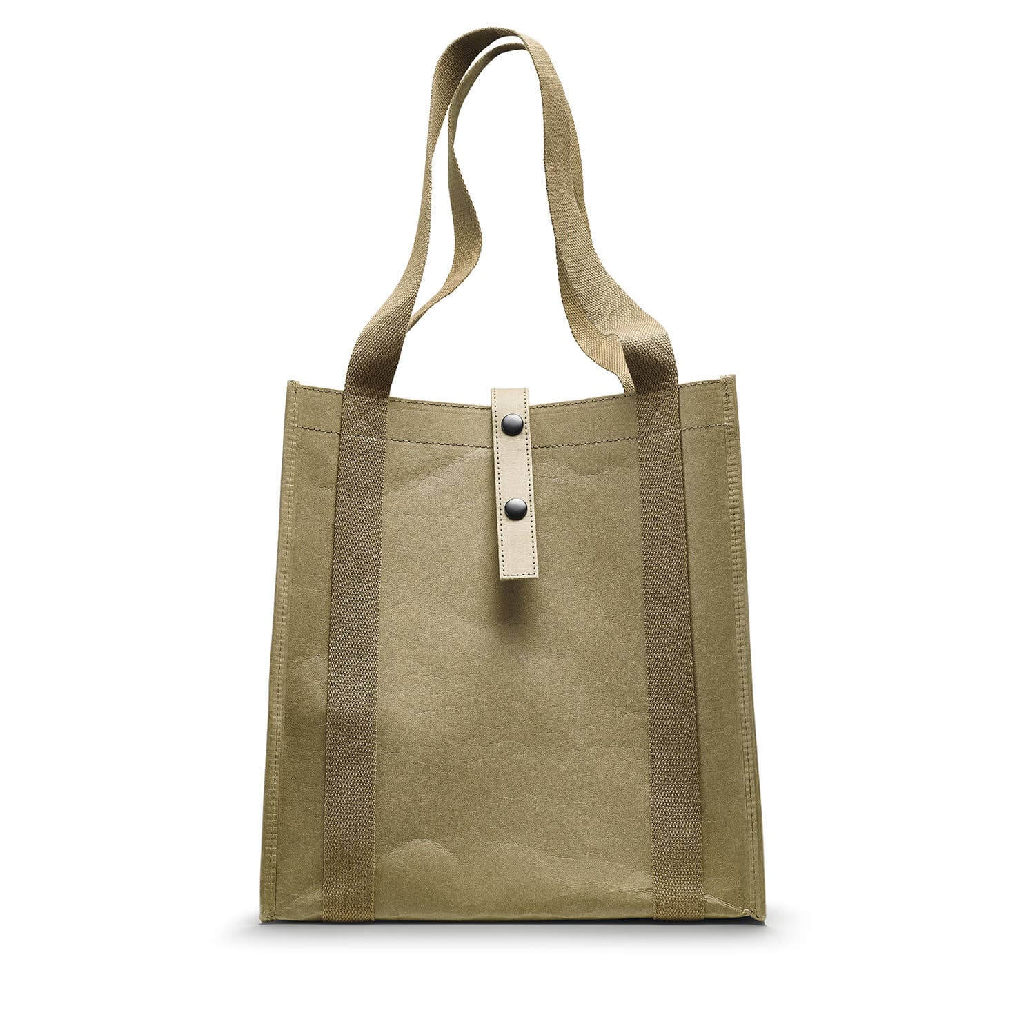 Khaki tote bag with a strap on a white background