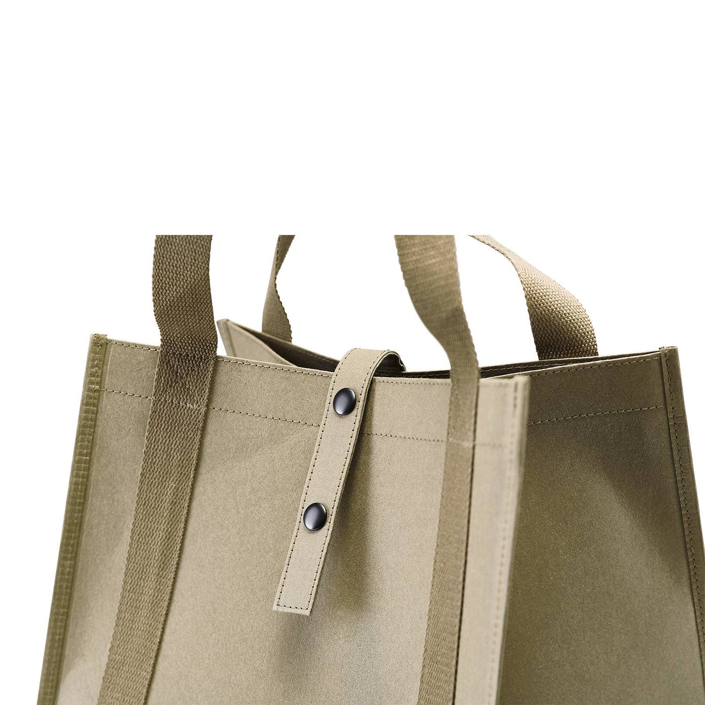 Khaki tote bag with handles on a white background