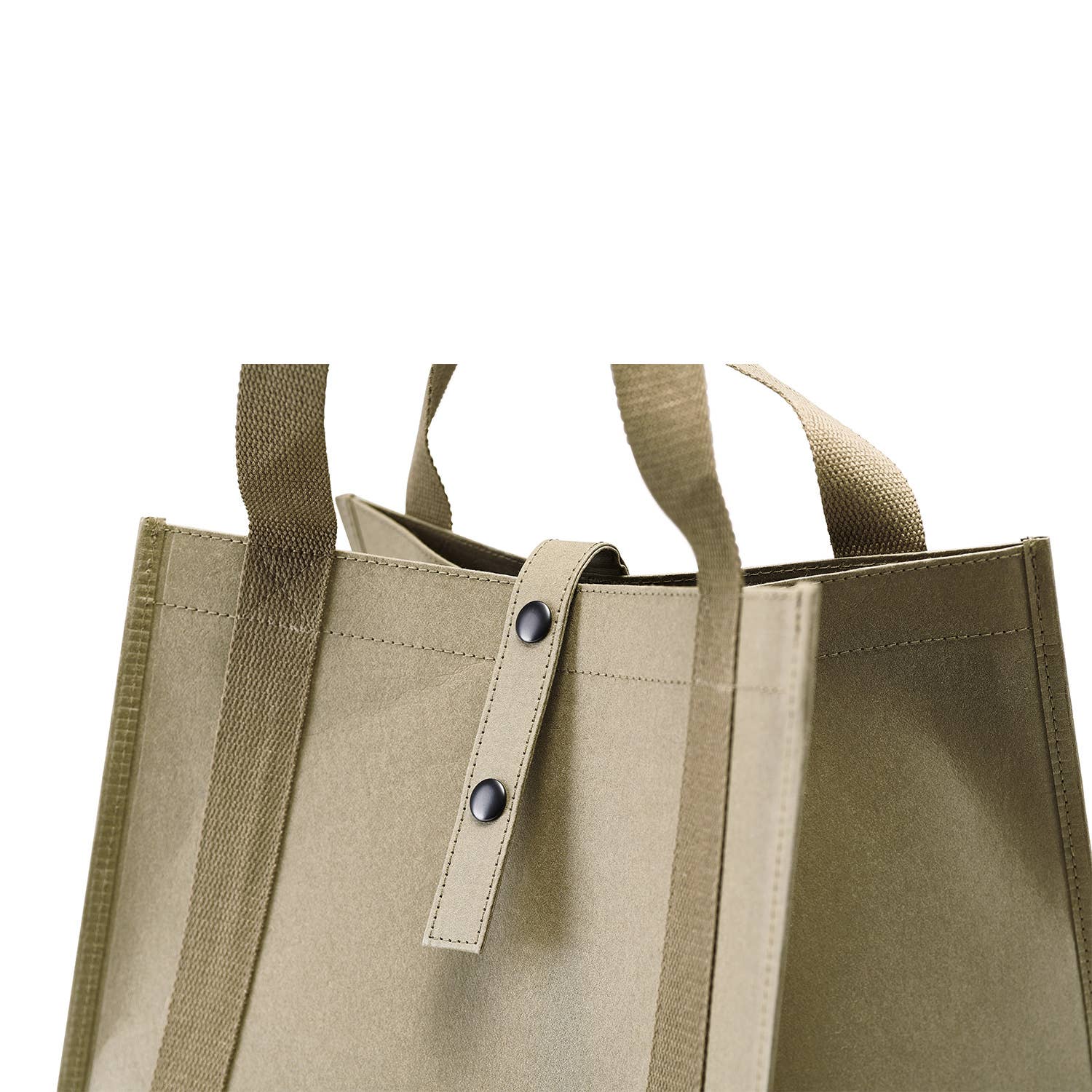 Khaki tote bag with handles on a white background