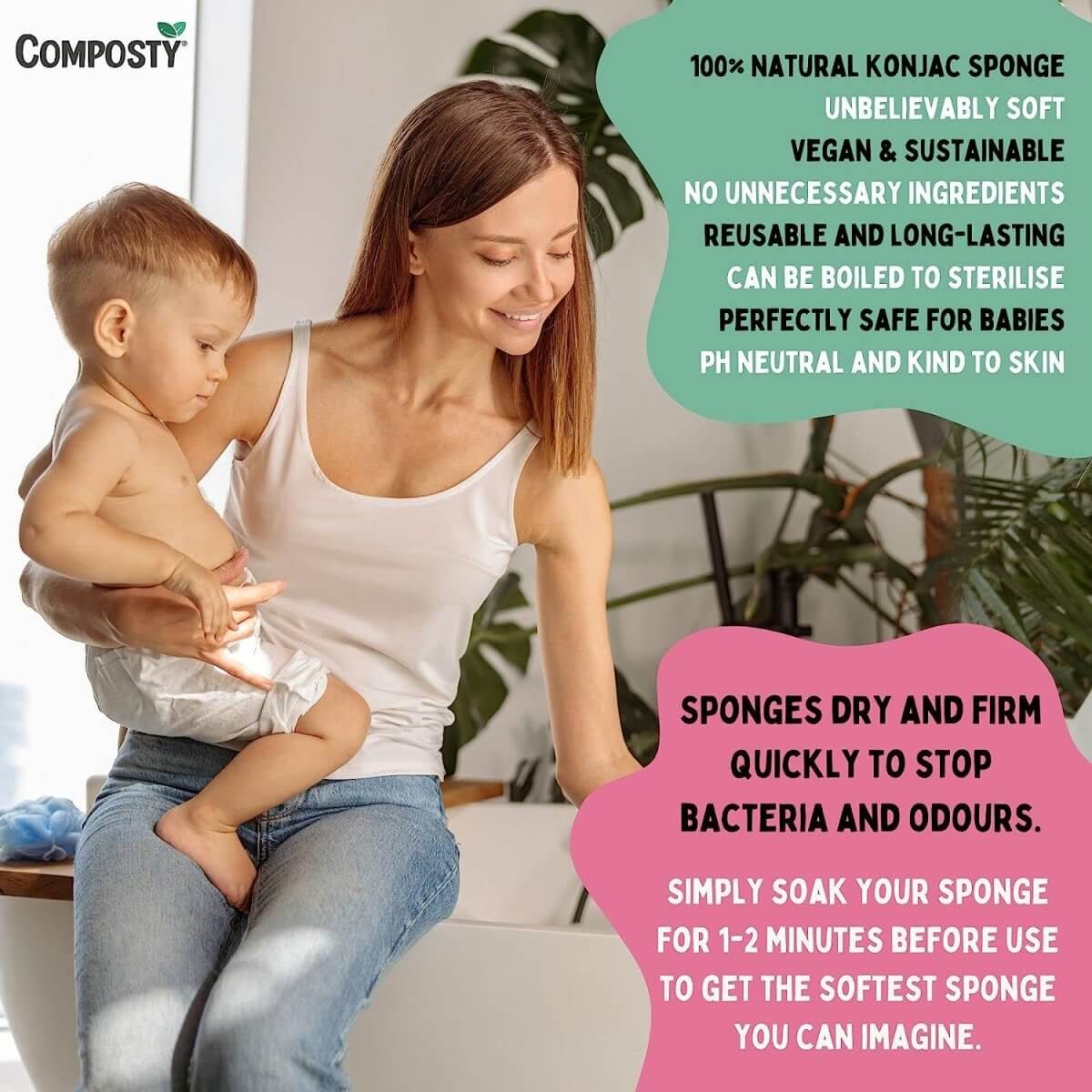 Super-Soft Baby Bath Sponges – 3 Pack with 100% natural konjac sponge, safe for baby skin, eco-friendly, UK shop.