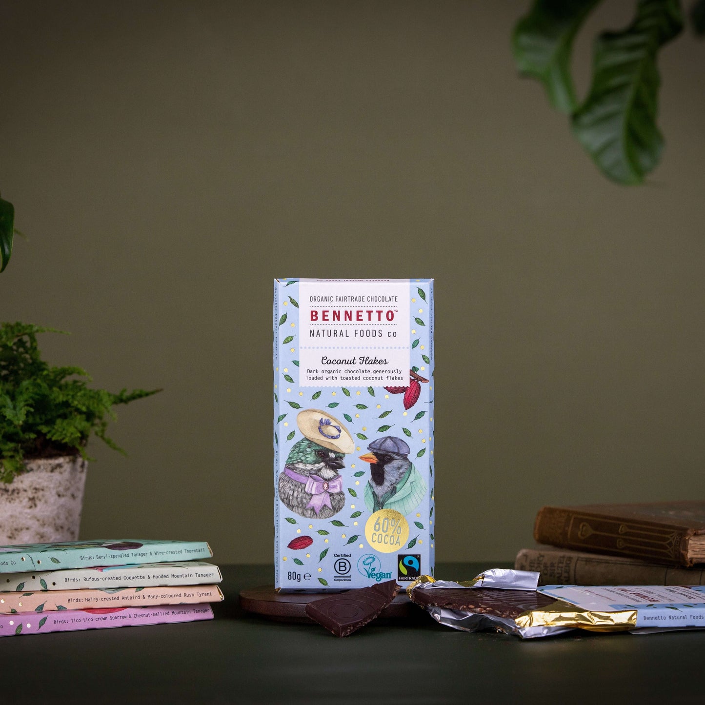 Coconut Flakes chocolate bar by Bennetto with eco-friendly packaging, available in our online shop in Brighton and Hove, UK.