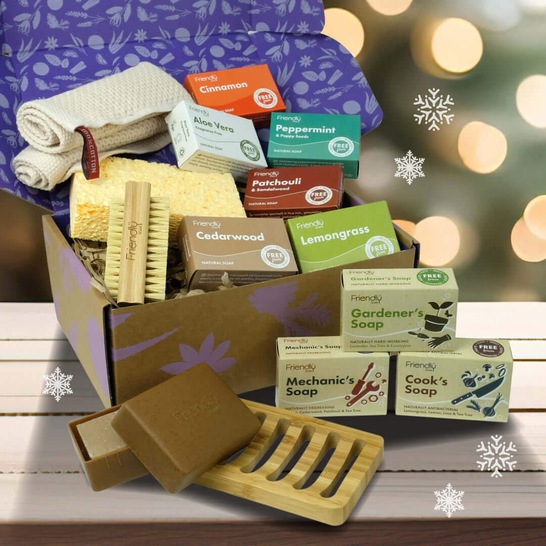 Eco-Lifestyle Hamper featuring lifestyle bars and eco-friendly soaps in a decorative box.