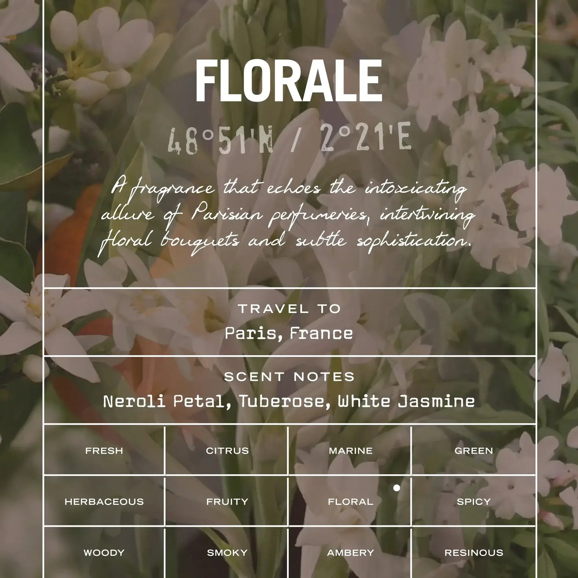 Floral-themed product description with 'FLORALE' branding and fragrance details.