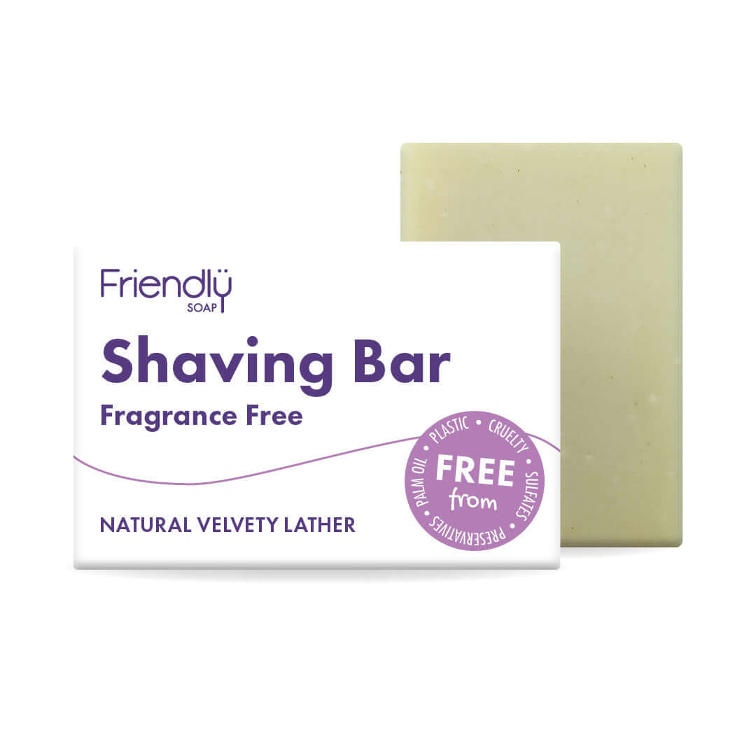 Shaving bar with packaging labeled 'Friendly Soap' on a white background