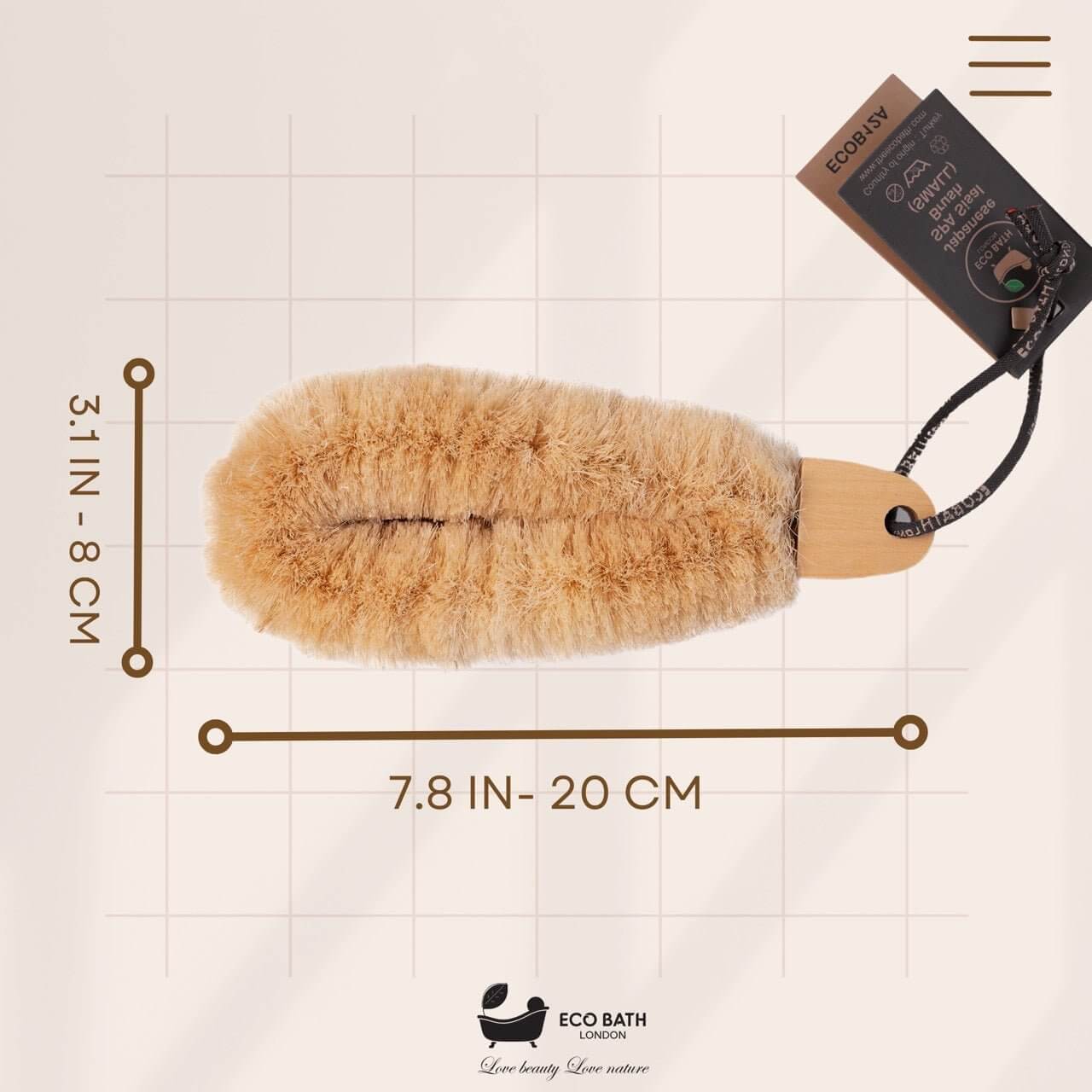 Japanese SPA Sisal Brush - Eco-Friendly Exfoliation dimensions 7.8 in long and 3.1 in wide.