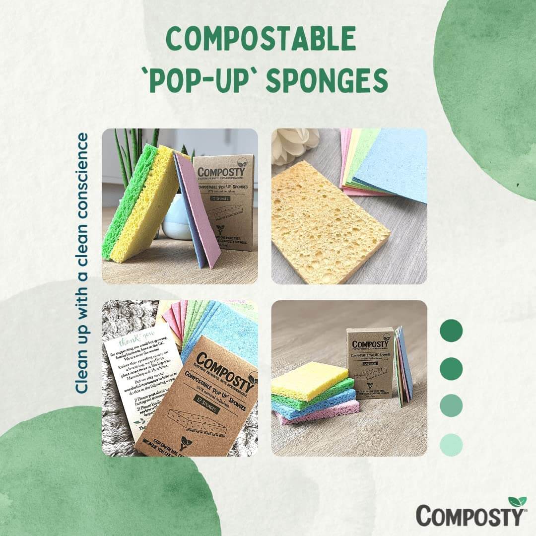 Jumbo ‘Pop-Up’ Eco Sponges – Large Size – 3 Pack displayed on a clean background, ideal for eco-friendly cleaning in the UK.
