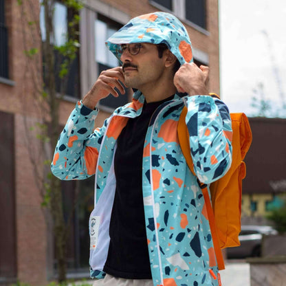 Go Go Jacket in Sky Terrazzo from Eco-Friendly-Online-Shop, providing a stylish, responsibly crafted outerwear option for everyday sustainable wear.