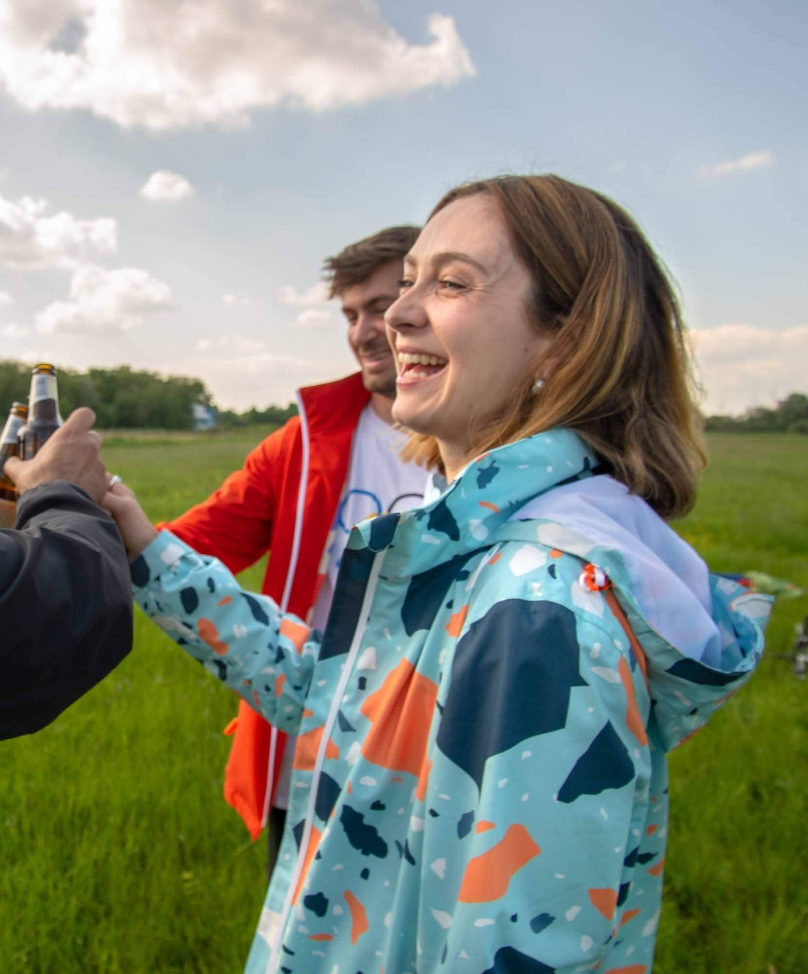 Go Go Jacket in Sky Terrazzo from Eco-Friendly-Online-Shop, providing a stylish, responsibly crafted outerwear option for everyday sustainable wear.