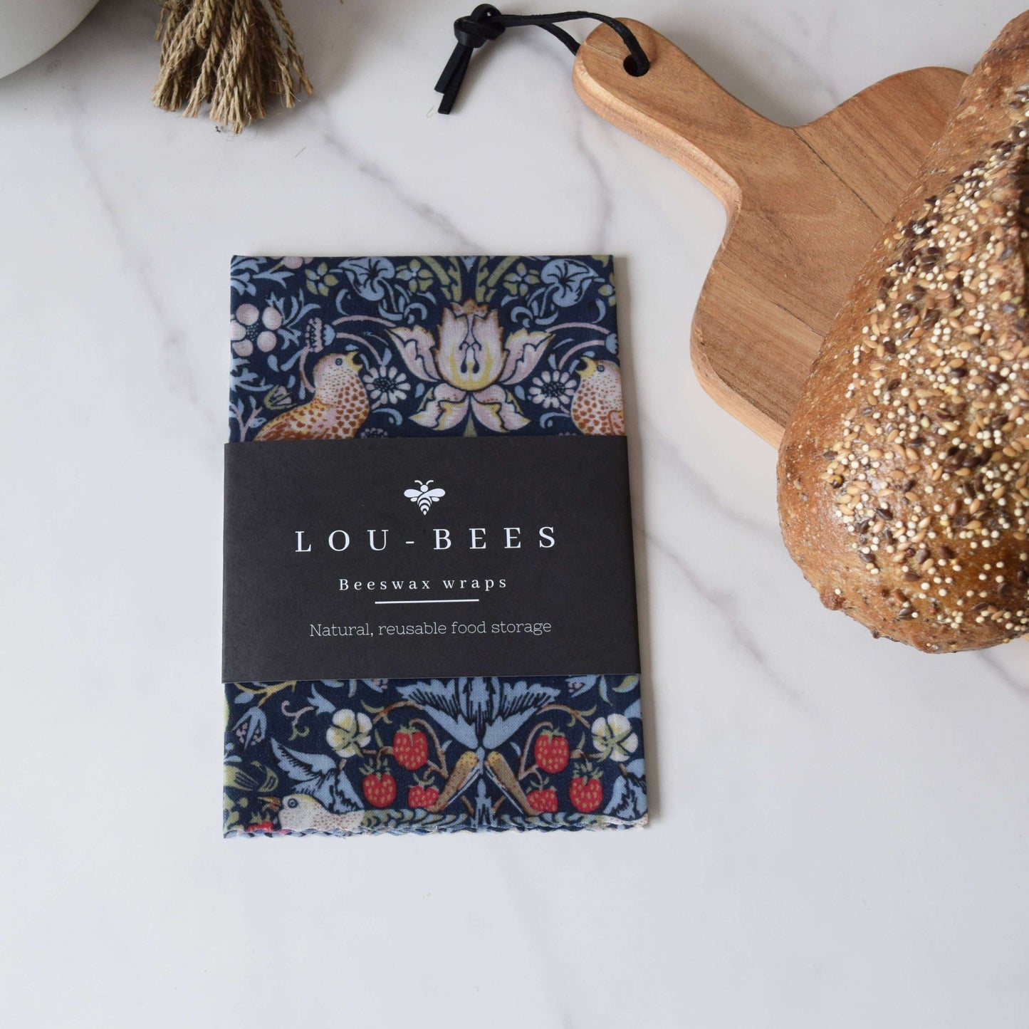 William Morris Large Beeswax wrap singles packaging with natural reusable food storage on display.