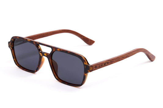 Luma Sunglasses - Bantham - Tortoise with sustainable wooden arms and eco-friendly design.