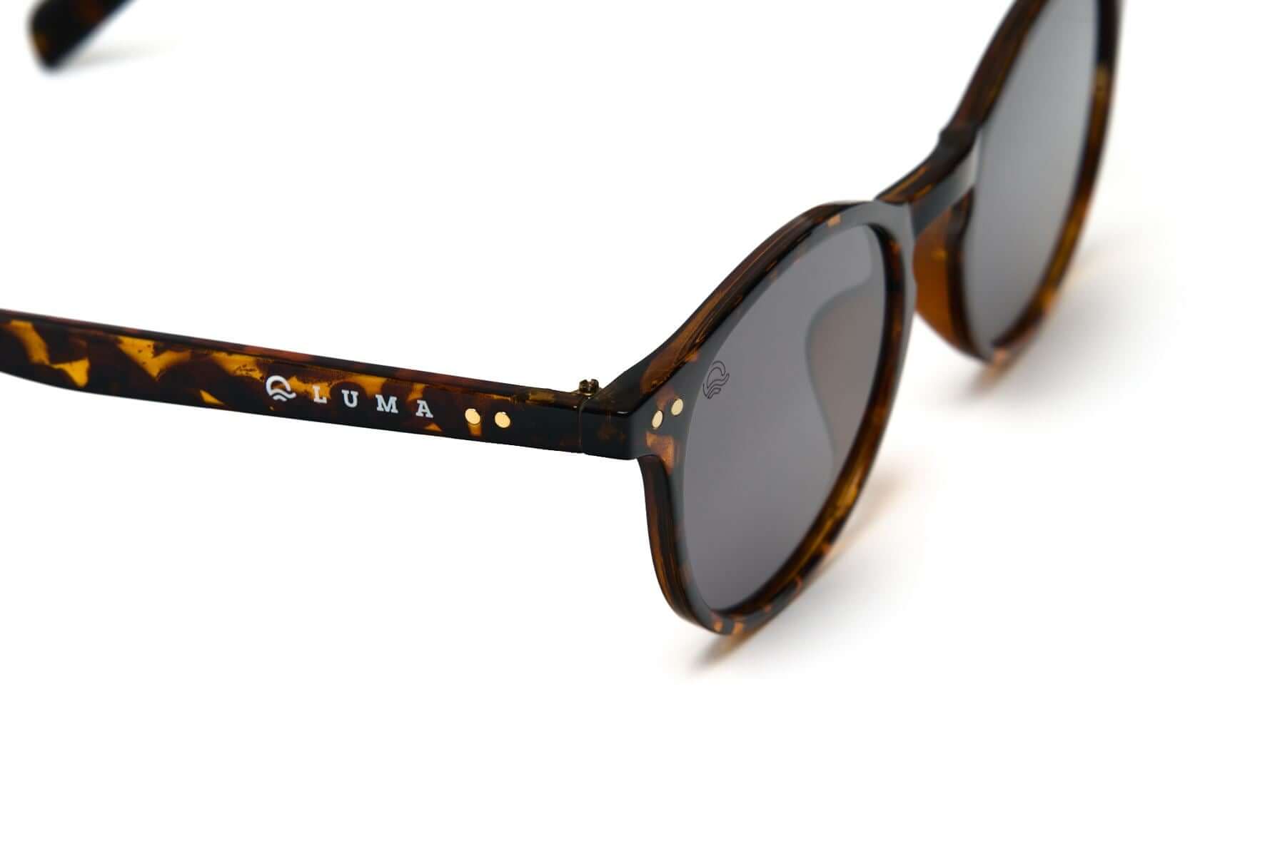 Luma Unisex Sunglasses - Fowey - Tortoise displaying eco-friendly design, perfect for coastal adventures.