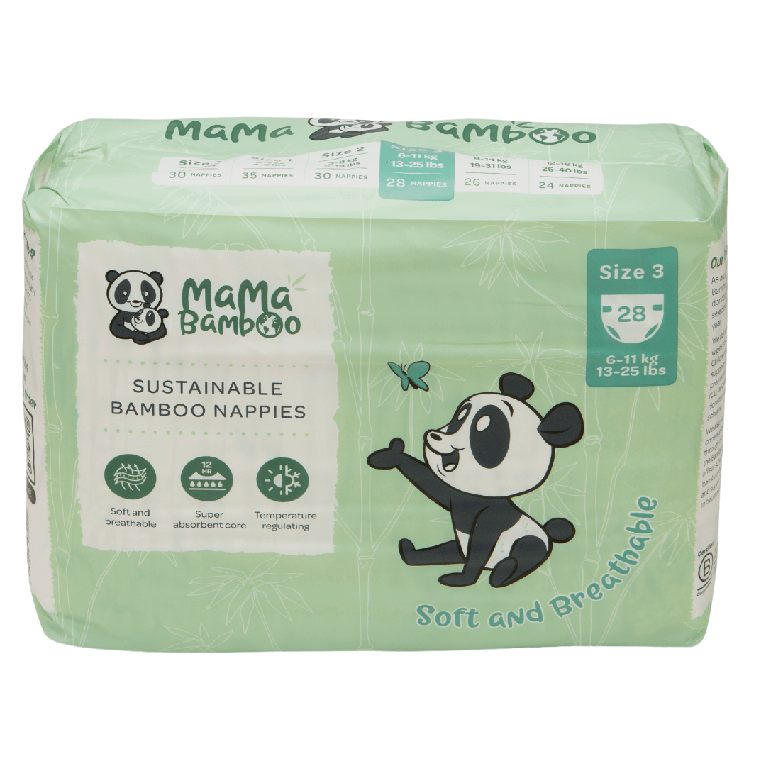 Pack of Mama Bamboo sustainable bamboo nappies on a white background