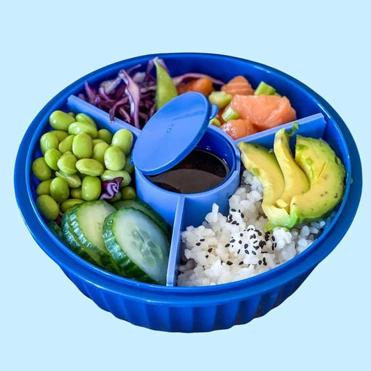 NEW! Yumbox Poke Bowl with 3 Compartment Divider - Various Colours filled with fresh ingredients.