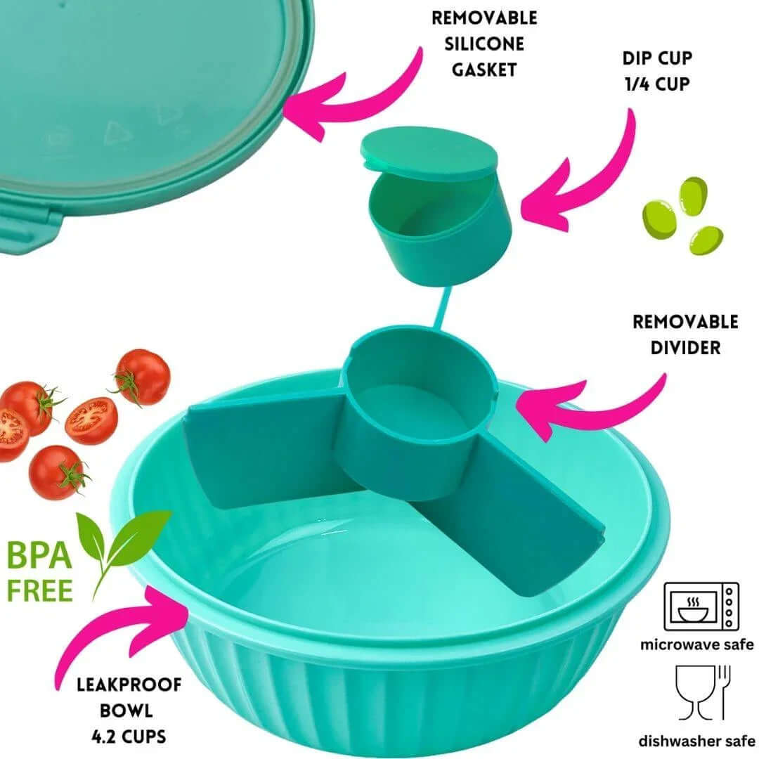NEW! Yumbox Poke Bowl with 3 Compartment Divider - Various Colours showing features like removable divider and gasket.