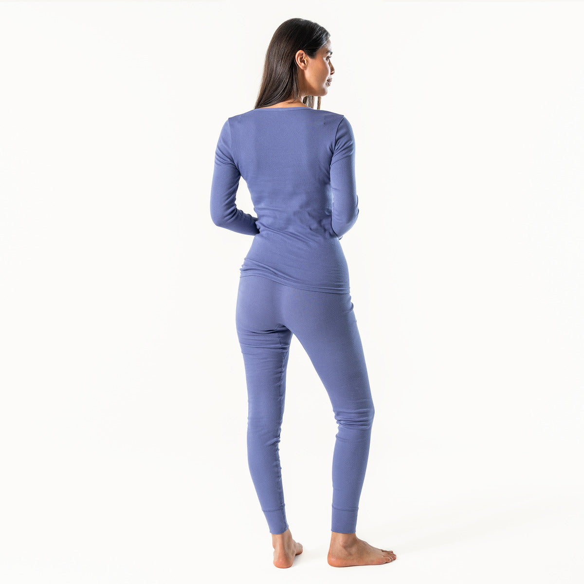 Organic Cotton Base Layer Leggings: Womens in a relaxed fit, showcasing the back view and high waistband at alewk.club.