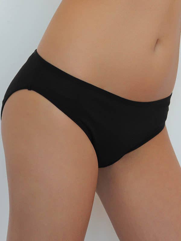 Organic Cotton Classic Briefs: Womens side view in black, made from soft, eco-friendly cotton at alewk.club, Brighton and Hove.