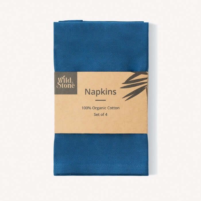 Organic Cotton Napkins - Set of 4, 100% organic cotton in elegant blue color.