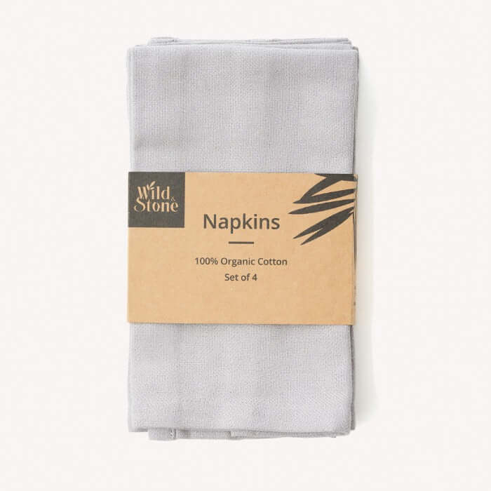 Organic Cotton Napkins - Set of 4 in grey packaging showcasing premium quality and eco-friendly design.