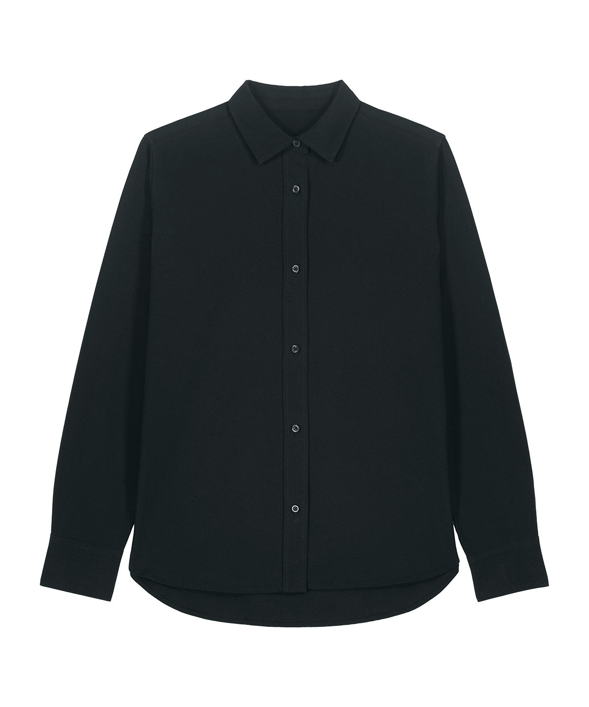 Organic Cotton Oxford Long Sleeve Shirt: Womens in black color, showcasing the elegant design and tailored feminine fit.
