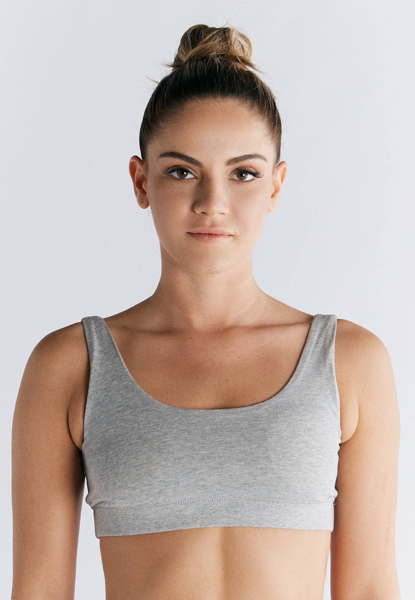Organic Cotton Padded Bralette in soft gray, showcasing a supportive fit and comfortable design for all-day wear.
