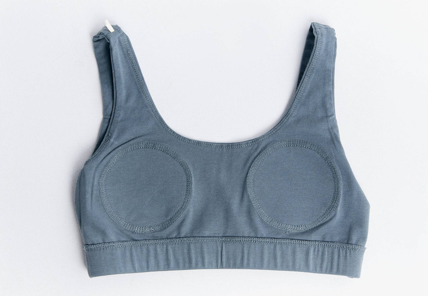 Organic Cotton Padded Bralette in soft blue color with contoured bust area and wide elastic underband for comfort.