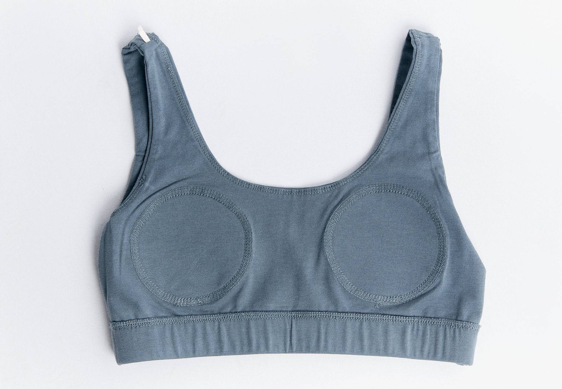 Organic Cotton Padded Bralette in soft blue color with contoured bust area and wide elastic underband for comfort.