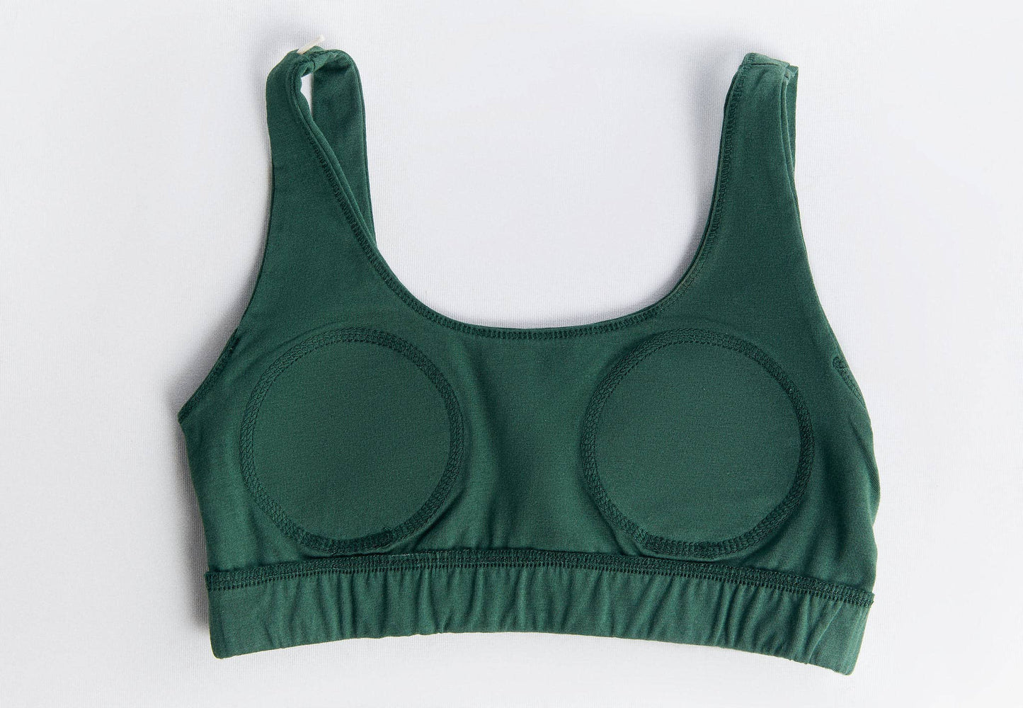 Organic Cotton Padded Bralette in deep green with a supportive silhouette and wide straps for all-day comfort.
