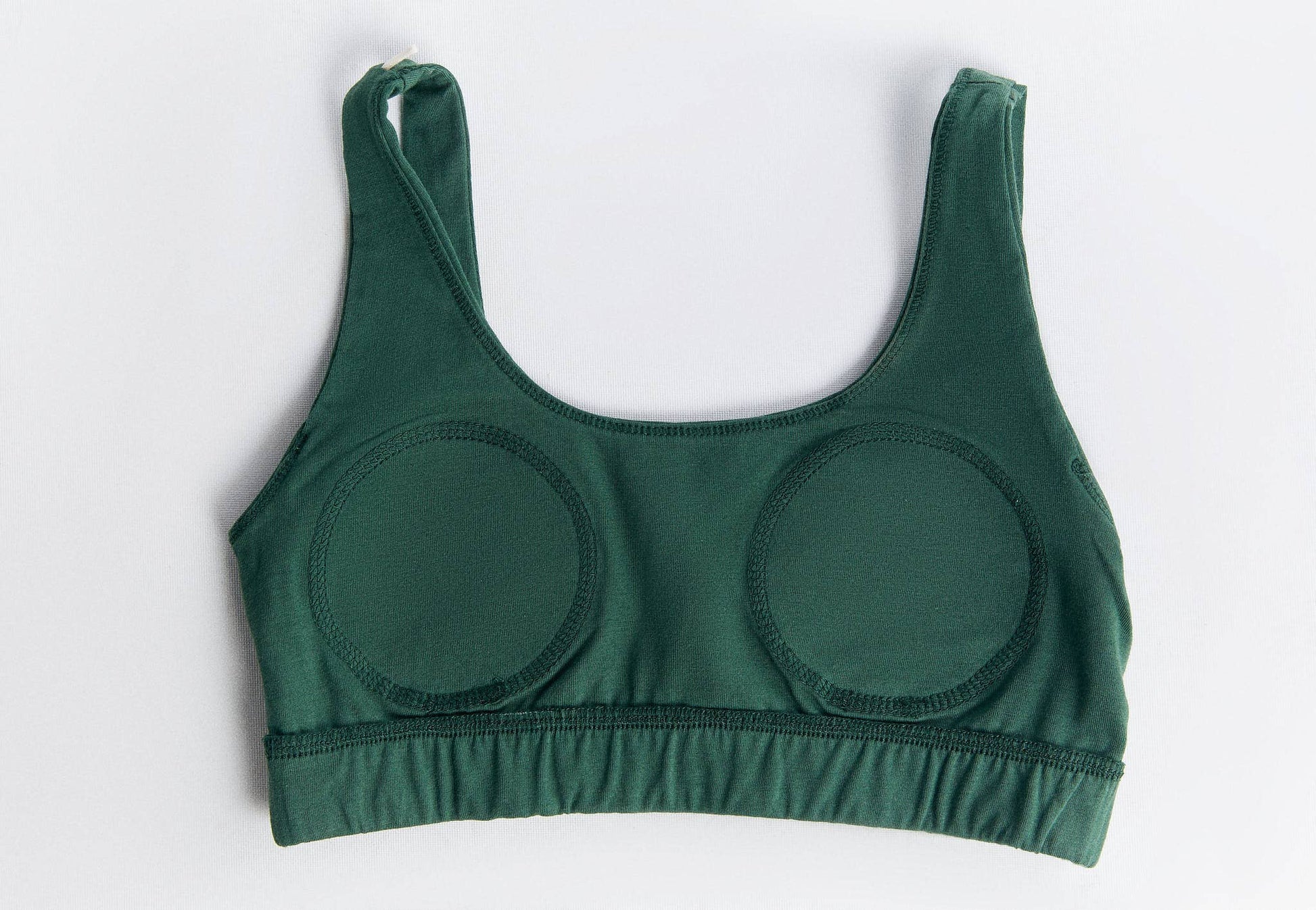 Organic Cotton Padded Bralette in deep green with a supportive silhouette and wide straps for all-day comfort.