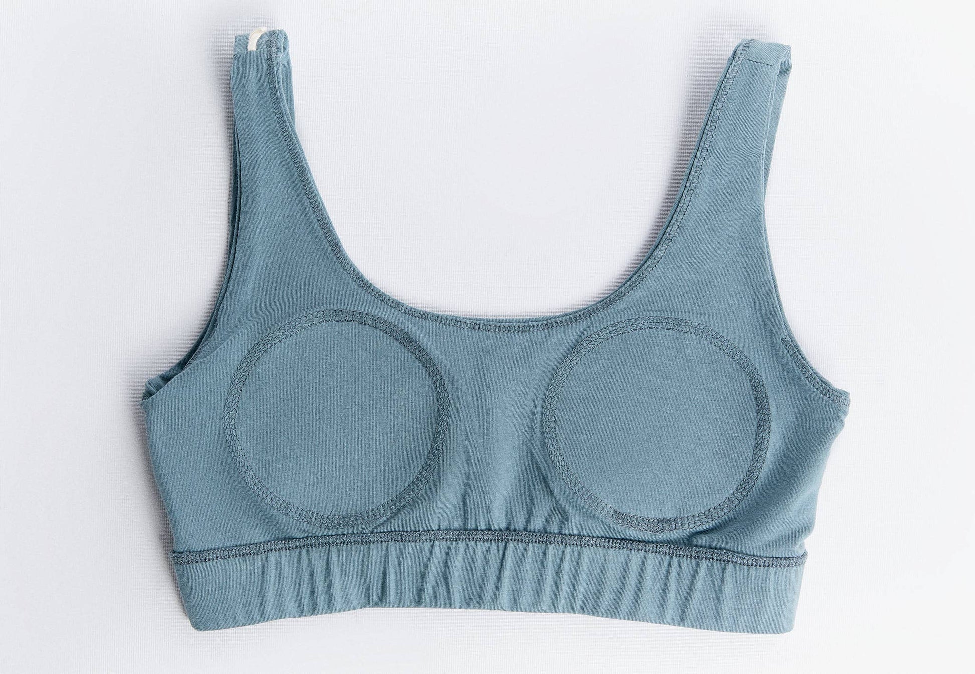 Organic Cotton Padded Bralette in a soft blue color, featuring wide straps and a supportive design for all-day comfort.