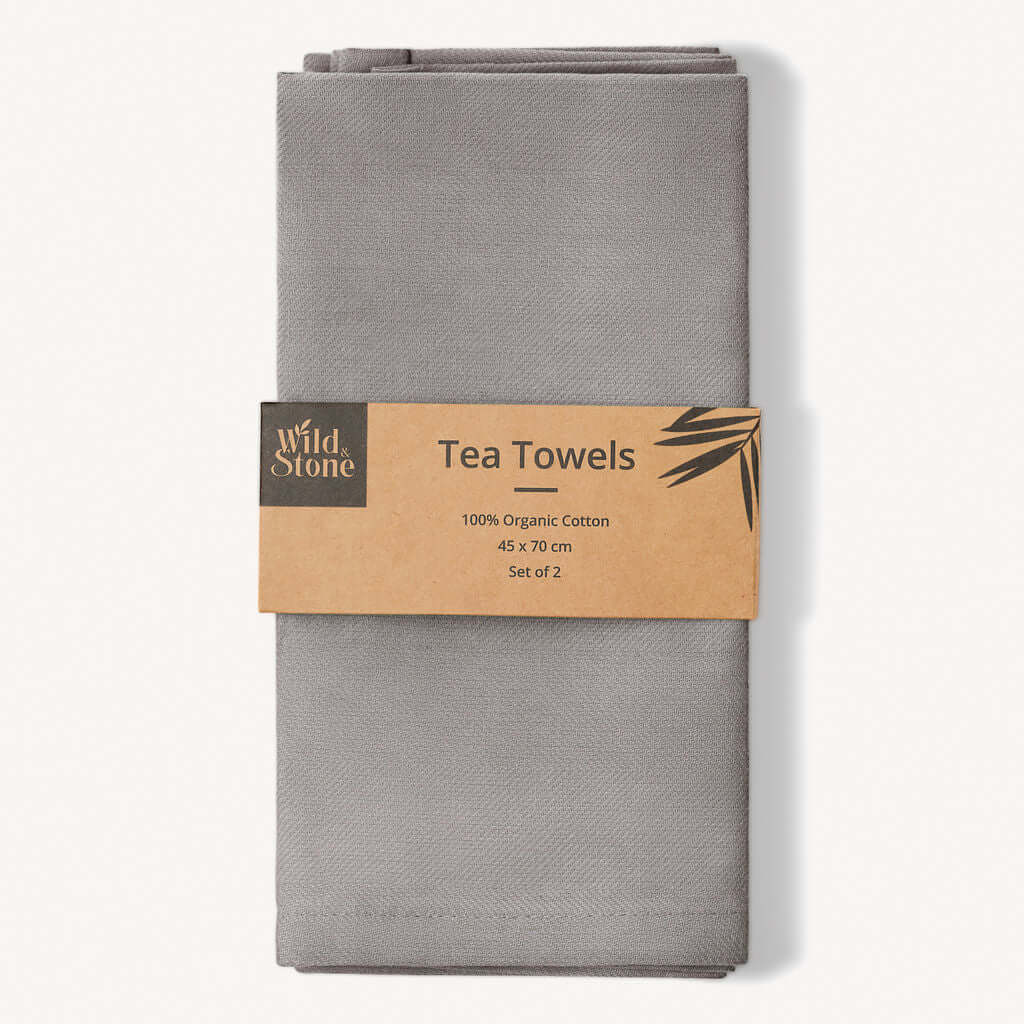 Organic Cotton Tea Towels - Herringbone Weave - Set of 2, eco-friendly and stylish kitchen essentials.