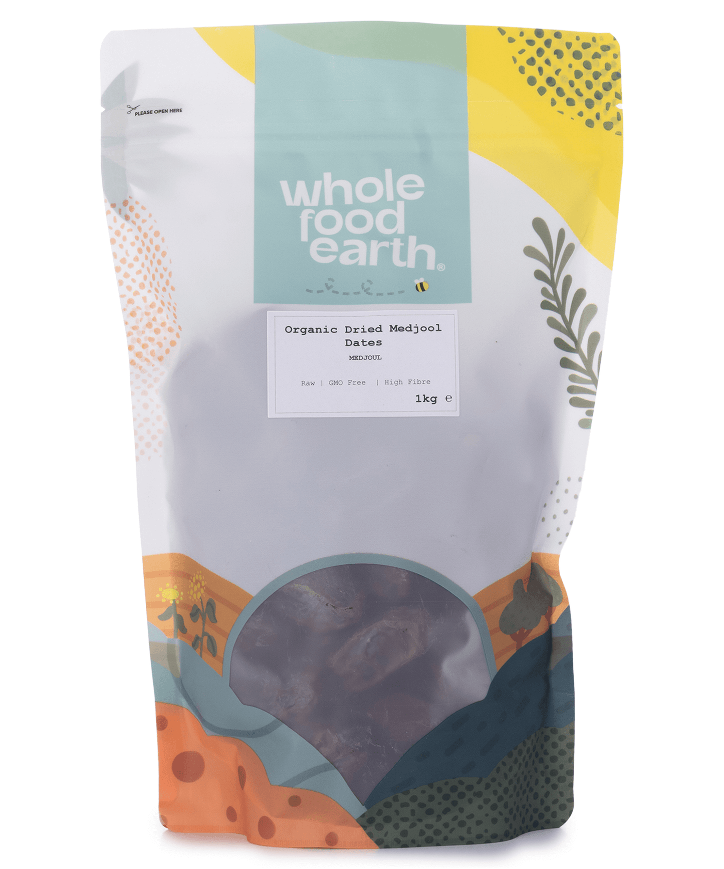 Whole Food Earth organic dried medjool dates packaging on a white background -Brighton and Hove