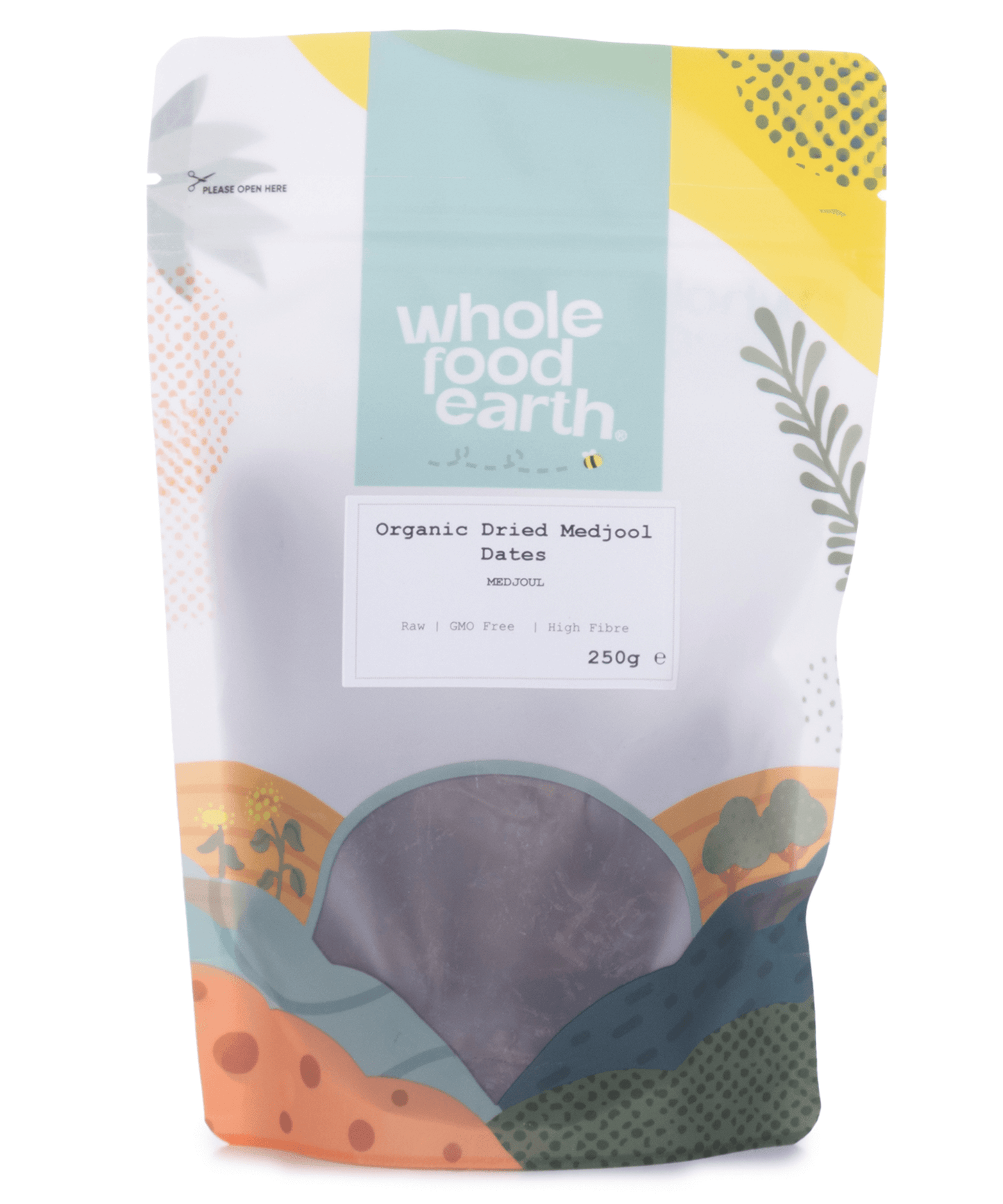 Whole Food Earth organic dried medjool dates packaging on a white background -Brighton and Hove