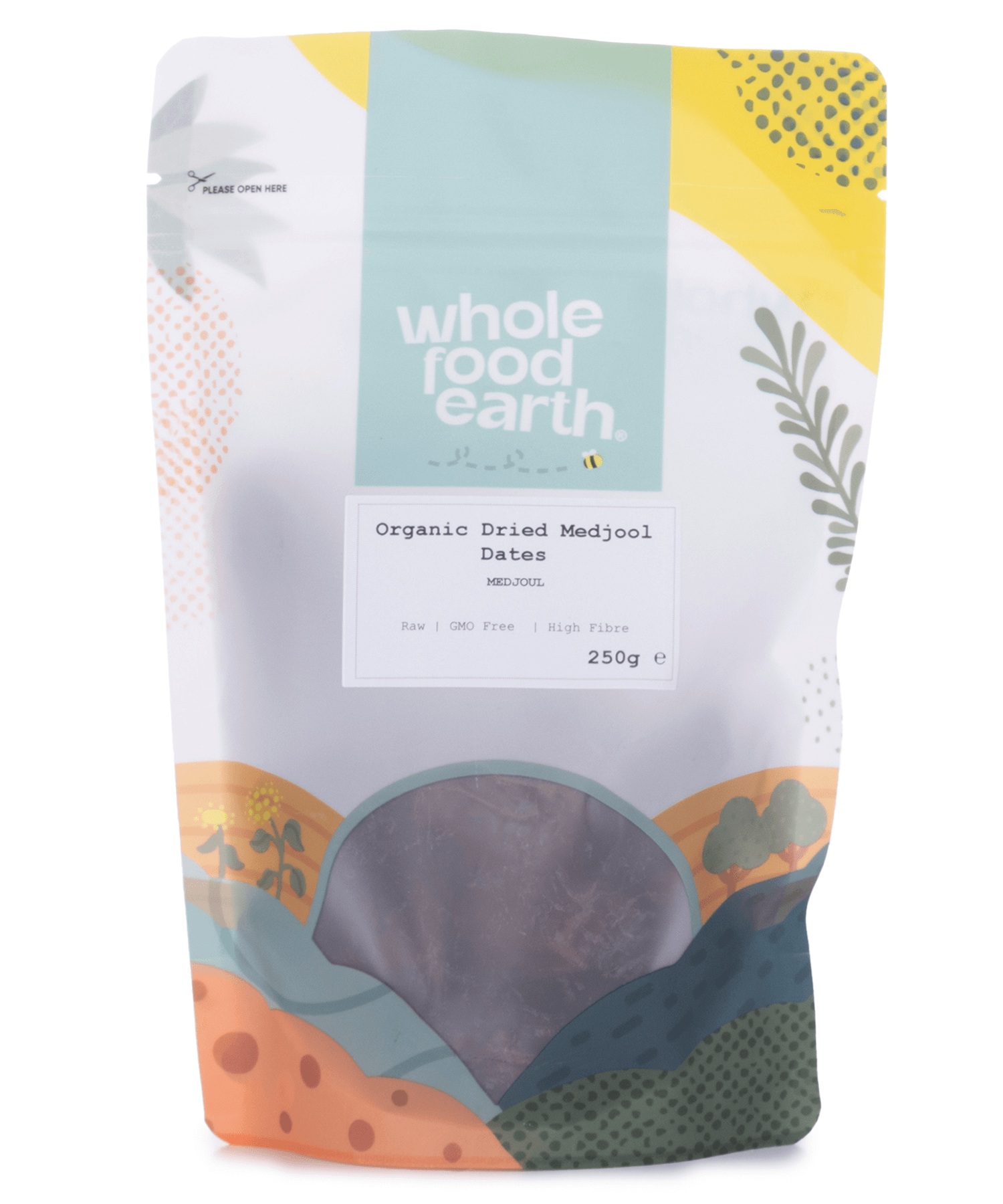 Whole Food Earth organic dried medjool dates packaging on a white background -Brighton and Hove