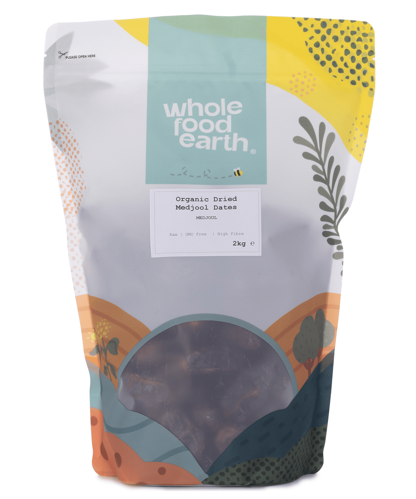 Whole Food Earth organic dried medjool dates packaging on a white background -Brighton and Hove