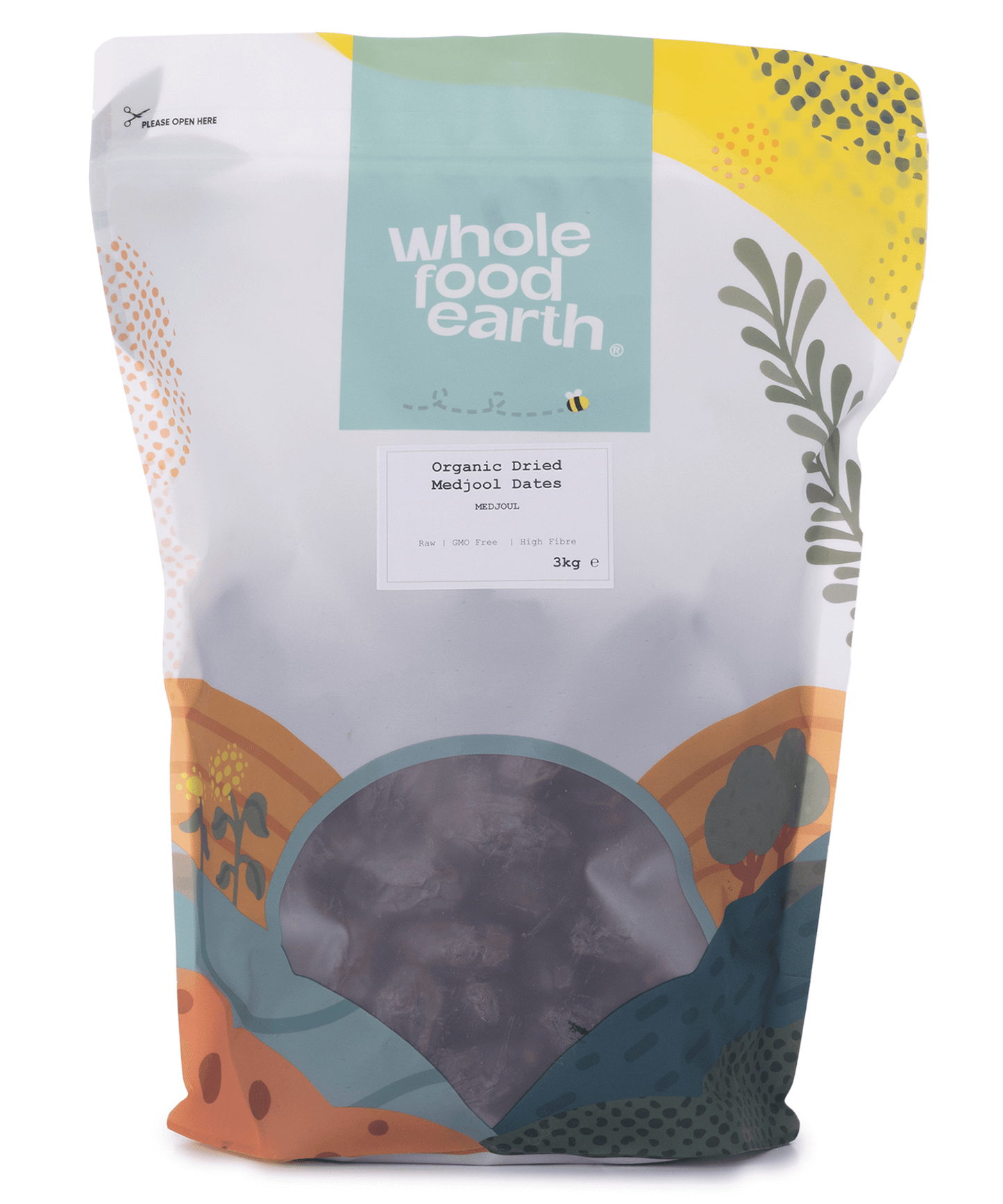Whole Food Earth organic dried medjool dates packaging on a white background -Brighton and Hove