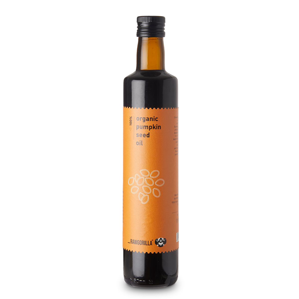 Organic Pumpkin Seed Oil-cold pressed - 500ml - RAWGORILLA bottle on display, eco friendly online shop at alewk.club