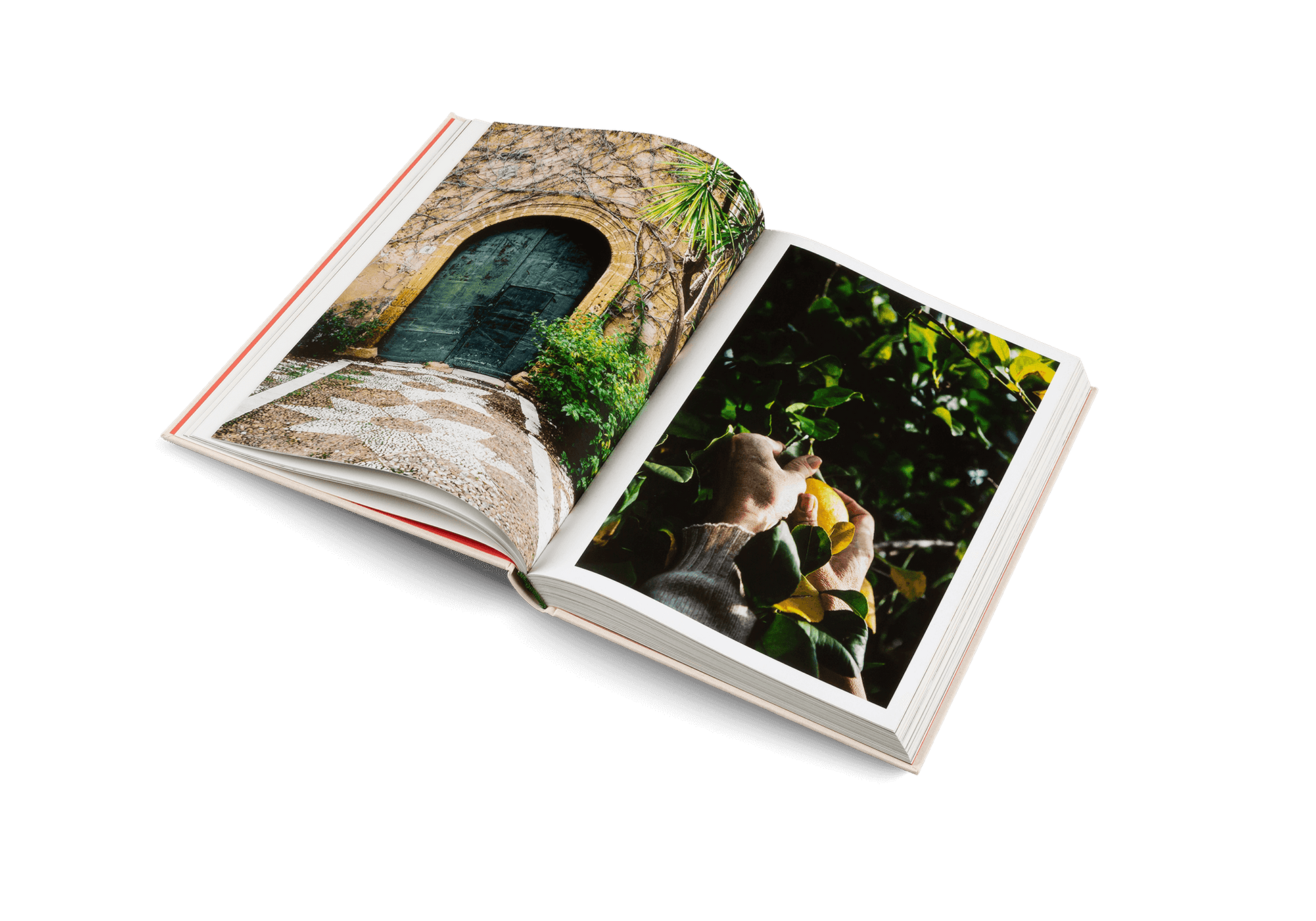 Open book featuring images of Italian scenery from Originale: Recipes and Essentials of Italian Cooking.