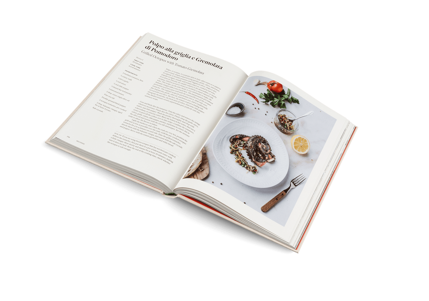 Open cookbook page featuring Originale: Recipes and Essentials of Italian Cooking with a dish presentation.
