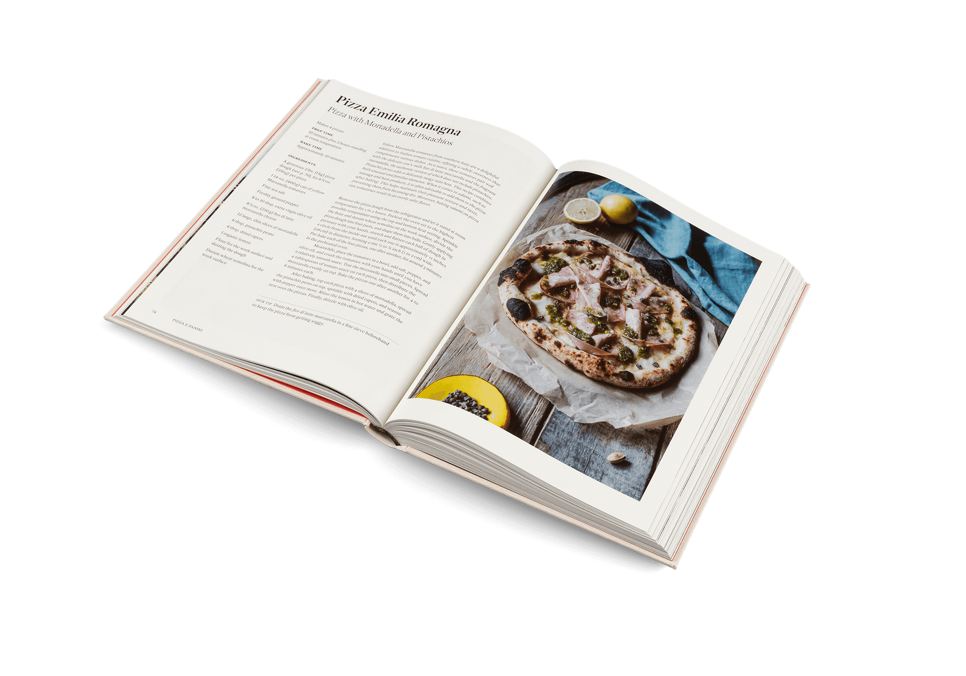 Open cookbook showcasing a recipe for Pizza Eccentric Romagna from Originale: Recipes and Essentials of Italian Cooking.