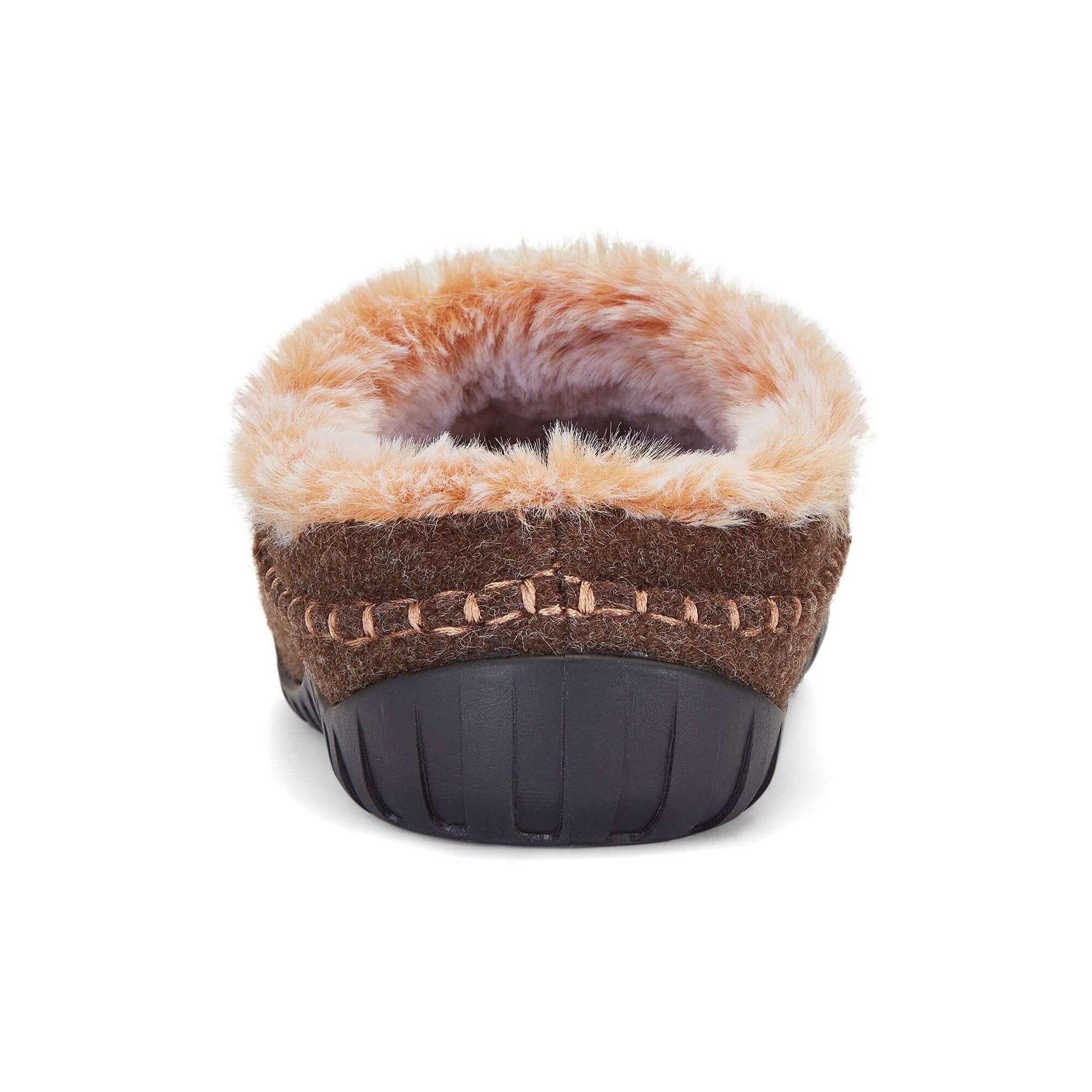 Ossa Low - Men's - Chocolate & Cream back view showcasing plush faux fur lining and durable sole.