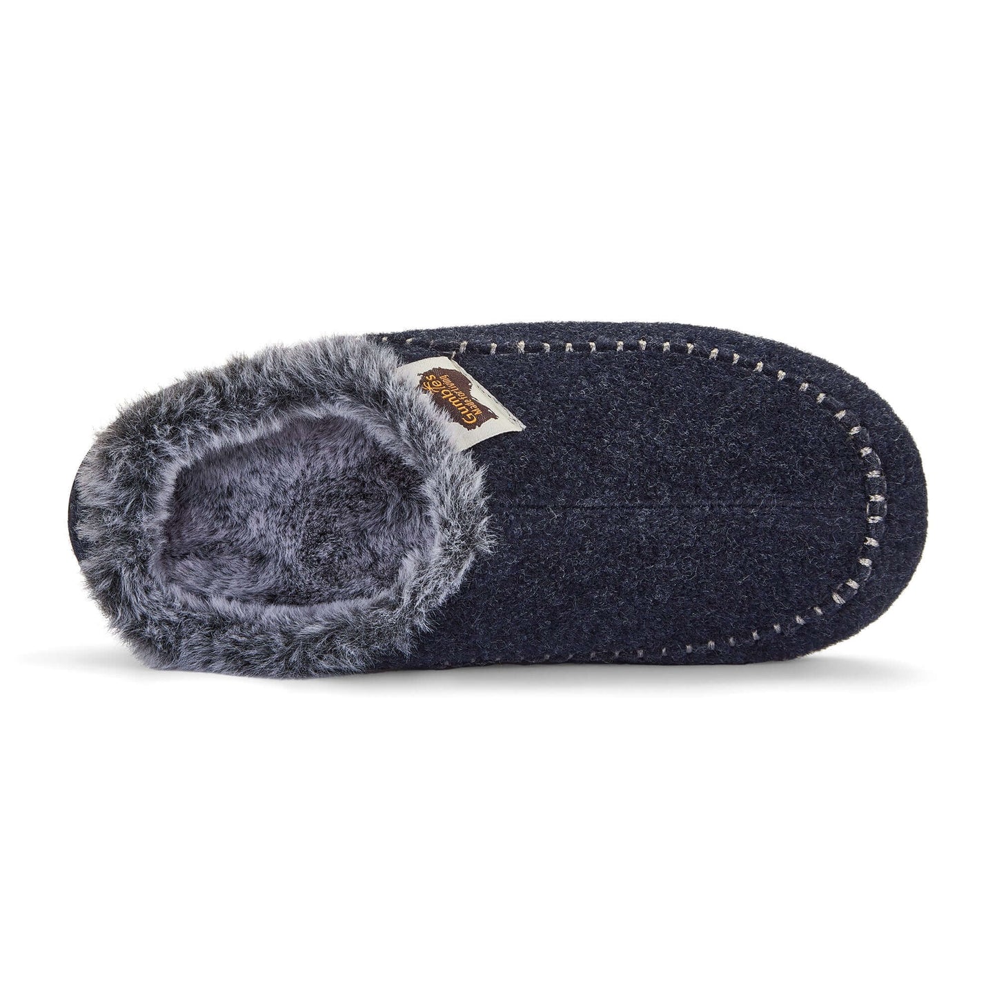 Ossa Low - Men's - Navy & Grey back view showing plush faux fur lining and durable sole.